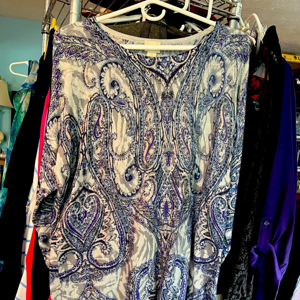 Chico’s purple gray blue sweater cotton rayon nylon size 2 Chico’s size 14